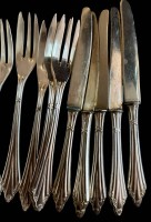 Auktion 366<br>19 Teile Besteck "WMF" F&auml;chermuster, 100-er Auflage, 5x Desert-Messer und Gabeln, Butter und K&auml;semesser, 7 Kaffeel&ouml;ffel