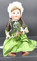 Auktion 351 / Los 12043 <br>Porzellankopfpuppe von Burggrab , offener Mund mit Zähnchen ,