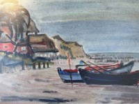 Auktion 364<br>Walter ZSCHUNKE (1913-1985)  Lithografie, Boote am Strand, wohl Rügen, in PP. 40x50 cm