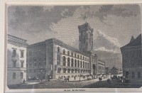 Auktion 364<br>alter Holzstich, 19.Jhd. "Das neue Rathaus", ger/Glas, RG30x34 cm