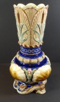 gr. Majolika Jugendstil-Vase mit Klebestelle, H-36 cm, Pressmarke