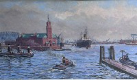 Auktion 357 / Los 4035 <br>Hans Fritz, 1946 "Hamburg Hafen", Öl/Malfaser, gerahmt, RG 57x92 cm