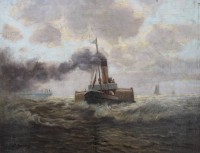 Auktion 358 / Los 4011 <br>W. Bomers, Dampfschiff, Öl/Malfaser, um 1880, gerahmt, RG 52 x 65cm