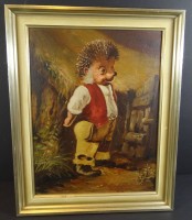 anonymes Gemälde "Mecki", Öl/Platte, gerahmt, RG 40x32 cm