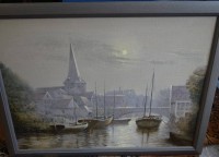 Romans "Otterndorf: An der Medem bei Nacht" Öl/Leinen, gerahmt, RG 47x61 cm