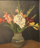 Auktion 352 / Los 4051 <br>unsigniert, Blumen in Vase, 30/40er Jahre, Öl/Holz, gerahmt, RG 81,5 x 72,5cm, Rahmen beschädigt