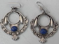 Auktion 369<br>Paar grosse Ohrh&auml;nger, Silber-925-, blaue Cabouchons, ca. 5x3,5 cm, 12,3 gr.