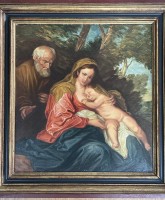 Auktion 352 / Los 4058 <br>anonyme Kopie nach A.v.Dyck "Die Hl. Familie", Öl/Platte, gerahmt, 42x40 cm
