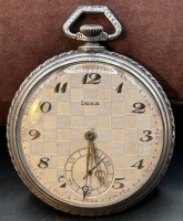 Los 2054 <br>mechan. HTU "Doxa" in Silbergeh&auml;use-800-, Zifferblatt Schachbrettmuster, Werk l&auml;uft, D-5 cm