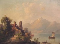 Auktion 358 / Los 4020 <br>anonymer Altmeister, Landschaft mit Personen, Öl/Hartfaser, gerahmt, RG 49,5 x 64cm