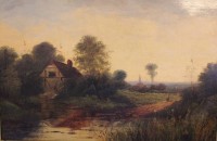Auktion 358 / Los 4022 <br>l.u. J. Balf o.ä., Landschaft mit Person und Gebäude, wohl 19. Jhd., gerahmt, RG 65 x 90,5cm