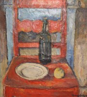 Auktion 358 / Los 4023 <br>Henndriksen o.ä., Stilleben mit Stuhl, Öl/Leinwand, älter, gerahmrt, RG 68 x 63cm, restau.bedürftig