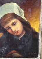 Auktion 353 / Los 4058 <br>TH. Meines "Mädchenportrait" Öl/Leinen, Farbabplatzer, alt gerahmt, RG- 50x41 cm,