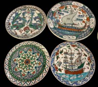 Los 9057 <br>4x griechische Wandteller, alle handbemalt, D-von ca. 27 bis 34 cm