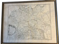 Auktion 362 / Los 5014 <br>Gilles ROBERT DE VAUGOND (1688-1766)  grenzcolorierte Landkarte "Germania Antiqua" dat. 1756, ger/Glas, RG 58x74 cm