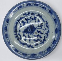 Auktion 362<br>kl. China Teller mit Blaumalerei, D-18 cm
