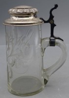 Los 10051 <br>Kristall Bierkrug mit Schliff, Silberdeckel, dat. 1919, H-18 cm