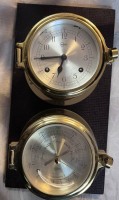 Auktion 374<br>maritime Glasenuhr mit Barometer "Barigo" aus Holzbrett, guter Zustand, Werk wohl defekt, ,  33x19 cm