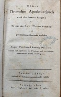 Auktion 369<br>"Neues Deutsches Apothekerbuch" Leipzig 1801nach der letzten Ausgabe der preussischen Pharmacopoe von A.F.L. D&ouml;rrfurt, erster  Theil, welcher die Roharzneywarenkunde enth&auml;lt, 20x12 cm, deutsch, Buchr&uuml;cken leicht besch&auml;digt, ansonsten gut, 960 Seiten , und der Zweyte Theil 1803, 964 S. sowie der 3. Theil, 1812, 623 Seiten plus umfangreiches Register. Bd. 2 Buchr&uuml;cken besch&auml;digt