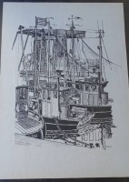 Siefer "Cuxhavener Fischkutter", wohl Lithografie, BG 37x26 cm