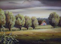 Auktion 359 / Los 4043 <br>Inge Hagen (20. Jhd.), betitelt, Ein Abend im Herbst, Öl/Hartfaser, gerahmt, RG 16  x 20cm