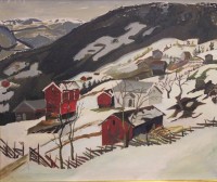Auktion 358 / Los 4025 <br>M.Stove 1940, Winterdorf, Öl/Leinwand, gerahmt, RG 78,5 x 93cm , Leinwand beschädigt, Sperrgut