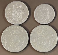 Auktion 366 / Los 6025 <br>1x 2 1/2 und 1 Gulden M&uuml;nze  und 2x 5 Kronen Danmark,  alle 60/70 er jaqhre