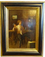 Auktion 364<br>anymer Altmeisert, "einsamer Trinker" Öl/Holz, gerahmt, RG 52x41 cm