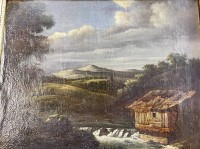 Auktion 364<br>anonymer Altmeister, "Wassermühle", Öl/Leinen, doubliert, in Strassbourg gerahmt, RG 53x60 cm