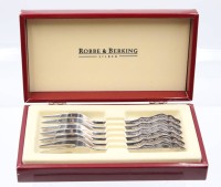 Auktion 356 / Los 11023 <br>6x Kuchengabeln, Robbe &amp; Berking, 800er Silber, Friesenmuster, 159,3gr., L-14,8cm