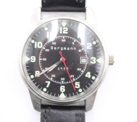 Auktion 356 / Los 2044 <br>Herren-Armbanduhr, Bergmann 1952, Quartzwerk nicht geprüft, D-4,1cm