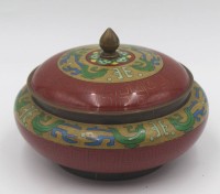 Auktion 365<br>gr. Cloissone-Deckeldose, guter  Zustand, H-10 cm, D-16 cm