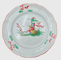Auktion 356 / Los 9036 <br>Fayence Teller Islettes/Luneville" mit Chinesen, Rand minim. Glasurabplatzer, 18 Jhd. D-23 cm