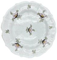 Auktion 356 / Los 9039 <br>Fayence Teller mit Altriss, Blumen, 19.Jhd.