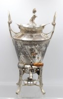 Auktion 356 / Los 16046 <br>Samowar, 19. Jhd., Metall versilbert, Altersspuren, ca. H-41cm
