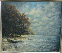 Mario Oelschläger (1898-Mailand-um 1970-Wingst), "Sommer an der Oste", re.unten Monogramm., Öl/Holz, gerahmt, RG 59x68 cm