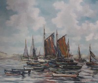 Auktion 357 / Los 4017 <br>Gerh. H. Tomssen 60, Boote, Öl/Holz, gerahmt, RG 63 x 70cm, Sperrgut!
