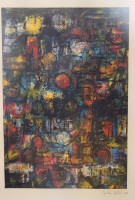 Auktion 357 / Los 4018 <br>.... Antal cop. ?, moderne Komposition, wohl Acryl, ger. /Glas, RG 73 x 58,5cm