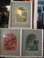 Auktion 357 / Los 5016 <br>3x Kunstdrucke, Marc Chagall, je gerahmt/Glas, RG 47 x 37cm