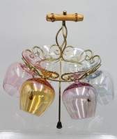 Auktion 357 / Los 10055 <br>6x Cognac-Schwenker, 50er Jahre, in rundem Halter, Etikett "Vestglas", ca. H-8,2cm Halter H-20,5cm