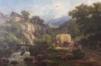 Auktion 357 / Los 4043 <br>Adolf CHEVALIER (1831-?), Heuwagen, 19. Jhd., Öl/Leinwand, alt gerahmt, restaurierungsbedürftig, RG 65 x 89cm, Sperrgutversand!