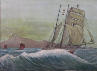 Auktion 357 / Los 4045 <br>J.Buch 1929, Segler auf See, Öl/Leinwand, 1x hinterlegte Stelle, gerahmt, RG 64 x 75cm, Sperrgutversand!