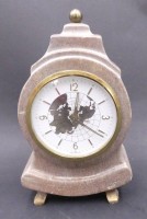 Auktion 357 / Los 2101 <br>3x vintage mechan. Tischwecker , alle in Steingehäuse , alle Werke etehen, max H-15 cm