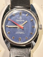 Auktion 357 / Los 2120 <br>Vintage mechan. Armbanduhr "21 Original"  Swiss, 60er Jahre, Werk läuft, Tragespuren, Lederband