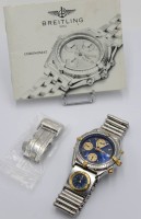 Auktion 358 / Los 2001 <br>Herrenuhr Breitling Chronomat UTC, Ref. B13048 144978,  Herst. 1990-1999, Edelstahl, Ref, B13050 110630, D-3,8cm, Tragespuren, anbei Anleitung und Extraschließe u. Glied,