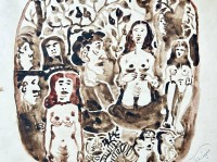 Auktion 358 / Los 4006 <br>Wilhelm SCHLÄGER (1907-1990)  "Personen" Aquarell signiert, BG 29x36 cm