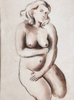 Auktion 358 / Los 4009 <br>anonym "knieender Akt", Aquarell, BG 48x28 cm, in PP