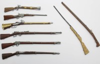 Auktion 358 / Los 15016 <br>8x div. Miniatur- Gewehrmodelle, Zinn?, bemalt, ca. L-21cm