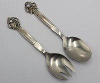 Auktion 358 / Los 11016 <br>Salatbesteck, Silbergriffe, Dänemark 1948, L-17cm