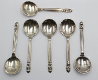 Auktion 358 / Los 11042 <br>6x Kompottlöffel, Georg Jensen, Acorn, Sterling, 171,2gr., L-13,3cm